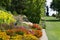 Stunning, colourful mixed perennial flower borders at the RHS Wisley garden, Surrey UK.