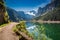 Stunning dawn at mountain lake in Gosau, Alps