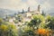 A stunning depiction of a quaint village nestled on a beautiful hill, painted with expert skill., Saint-Paul de Vence, portrayed