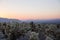 Stunning desert landscape view of Joshua Tree National Park in southern California at sunset