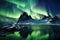A stunning display of a green and purple aurora borealis dancing gracefully over a breathtaking mountain range, The tallest