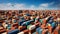 A stunning display of vibrant shipping containers neatly arranged at a bustling port