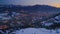 Stunning dusk over zakopane city in winter, aerial view