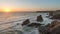 Stunning dusk sunset landscape image of Bedruthan Steps on West