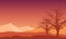 A stunning evening sky with aesthetic views of the mountains and dry trees. Vector illustration