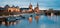 Stunning evennig panorama of Cathedral of the Holy Trinity or Hofkirche, Bruehl`s Terrace or The Balcony of Europe. Beautiful