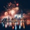 A stunning fireworks display lighting up the night sky above a city skyline