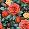 Stunning floral background featuring vibrant roses arranged in a seamless pattern, AI-generated.
