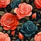 Stunning floral background featuring vibrant roses arranged in a seamless pattern, AI-generated.