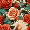 Stunning floral background featuring vibrant roses arranged in a seamless pattern, AI-generated.