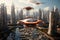 A Stunning Futuristic Cityscape With Towering Buildings, Create a futuristic cityscape of AsunciÃƒÂ³n, where drones and flying