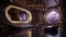 Stunning Futuristic Design: Champagne Gold & Dark Purple Interior with Digital Art & HD Wallpaper