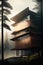 Stunning futuristic wood and glass luxury eco - home. Generative AI