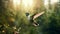 Stunning Hummingbird In Flight: Anamorphic Lens Flare Forest Stock Photo