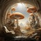 Stunning idyllic scene of a fantasy cave illuminated in warm sunlight, AI-generated.