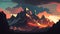 A stunning illustration of a mountain range against a dramatic sunset, a breathtaking and awe-inspiring scene