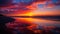 This stunning Image captures the dramatic beauty of a sunset as the sky is mirrored in the clear waters below . Generative AI