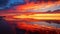 This stunning Image captures the dramatic beauty of a sunset as the sky is mirrored in the clear waters below . Generative AI
