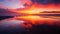 This stunning Image captures the dramatic beauty of a sunset as the sky is mirrored in the clear waters below . Generative AI