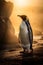 Stunning image of a Penguin on ice in the Antarctica at sunset. Amazing Wildlife. Generative Ai