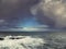 Stunning Irish seascape with rough stone coast line and powerful Atlantic ocean. Kilkee area, Ireland. Dramatic sky. Detailed