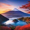 stunning Japanese landscape with mountains at sunrise