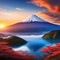 stunning Japanese landscape with mountains at sunrise