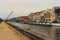 Stunning landscape of city Aveiro, known as the Venice of Portugal. Colorful vintage buildings near city channel