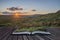 Stunning landscape image of Stanage Edge during Summer sunset in