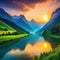 stunning landscape with river and Created with