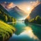 stunning landscape with river and Created with