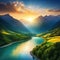 stunning landscape with river and Created with