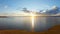 Stunning landscape. Shore of lake at sunset. Aerial shot