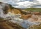 Stunning landscape of steaming ground in KrÃ½suvÃ­k, Seltun in good sunny day with blue sky, Reykjanes Peninsula, Global Geopark,