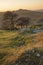 Stunning landscape sunset image over abandoned Foggintor Quarry