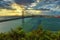 Stunning landscape with suspension 25 April bridge bridge over the Tagus river in Lisbon, Portugal