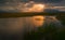 Stunning landscape view to icelandic lake at sunset