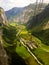 Stunning Lauterbrunnen valley rural view, bird eye view from cable car from Stechelberg to Murren Station, Lauterbrunnen, Bern