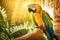 Stunning Macaw parrot sitting on a branch in forest or jungle setting