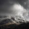 Stunning moody dramatic Winter landscape image of snowcapped Tryfan mountain in Snowdonia with stormy weather brooding overhead