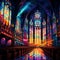 Stunning Moonlit Cathedral with Colorful Stained Glass Windows