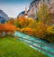 Stunning morning scene of Lauterbrunnen village. Charming autumn view of Swiss Alps, Bernese Oberland in the canton of Bern, Swit