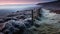 Stunning Morning View: Glacier And Stone Fence On English Moors