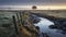 Stunning Morning View: Marsh With Lined Stone Fence On English Moors