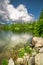 Stunning mountain lake in Strbske Pleso in summer