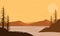 Stunning mountain views at sunset from the riverside. Vector illustration