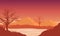 Stunning Mountain views at twilight from the riverside. Vector illustration