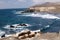 Stunning natural viewpoint with amazing cliffs and blue rough sea at north-west coast of Fuerteventura, Canary Islands, Spain