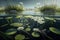 Stunning nature, lake with plants. Beautiful illustration picture. Generative AI