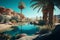 Stunning Oasis: Unreal Engine 5 Delivers Hyper-Detailed, Color-Coded Paradise with Ultra-Wide Angle, Blue Pool & Intricate Palm Tr
